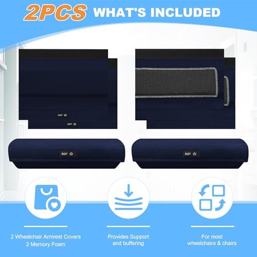 SPRING SEAON Wheelchair Accessories Armrest Covers, Memory Foam Pads, Pair | Short Plush Surface, Non-slip Bottom, Washable Covers, Wide Hook-and-loop Straps, For Transport, Office, And Gaming Chairs - Image 5
