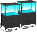 LOAKEKEL Nightstands Set of 2, LED Night Stand with Charging Station by LOAKEKEL