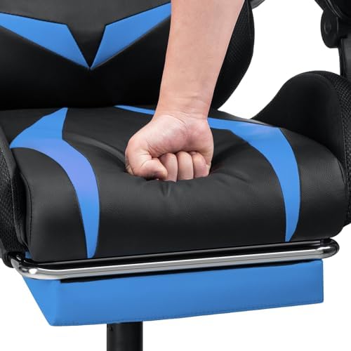 LED Gaming Chair with Speakers RGB Lights Massage Computer Chairs-Blue | Bluetooth Game Chairs for Adults;Ergonomic High Back Video Game Chair; Reclining Gamer Chair with Footrest Lumbar Support - Image 5