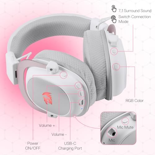 Redragon H510 PRO 3-Mode RGB Gaming Headset - 7.1 Surround Sound - 53MM Audio Drivers in Memory Foam Ear Pads w/Durable Fabric Cover- Multi Platforms Headphone - USB Powered for PC/PS4/NS - Image 6