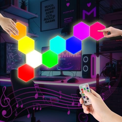 IFTHFOUR 10 Pack Hexagon Light Panels - Smart RGB Hexagon LED Lights Wall Lights Remote Control Lights for Lving Room, Bedrooms, DIY Lovers, Gifts, Gaming Room, Kids by IFTHFOUR