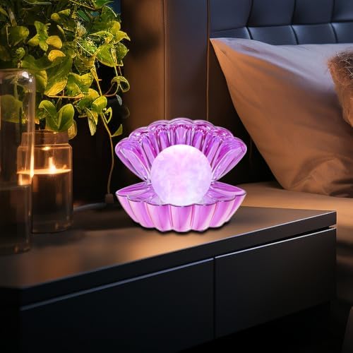 LKUA Shell Pearl Beach Themed Night Light, RGB 8 Colors Changing Mood Shell Pearl Lamps, Bedside LED Clamshell Portable Night Lights for Bar (Electroplating Purple) - Image 6