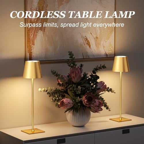 Kakanuo Gold Cordless Rechargeable Table Lamp 5000mAh Battery Operated Lamps, 3 Colors Stepless Dimming Touch Lamp for Living Room, Kitchen Counter, Dining, Outdoor Patio, 2 Pack - Image 4