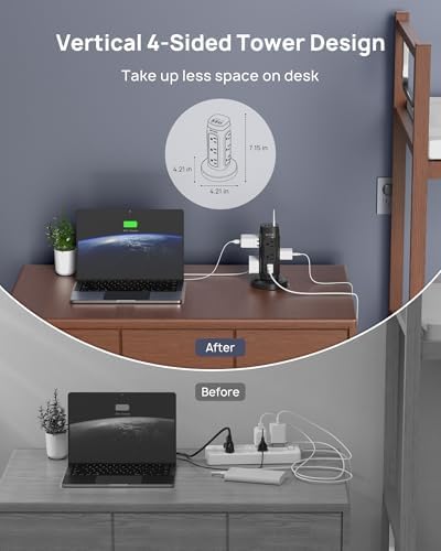 TROND Retractable Power Strip Tower 5 ft for Easy Cable Management, Black - Image 4