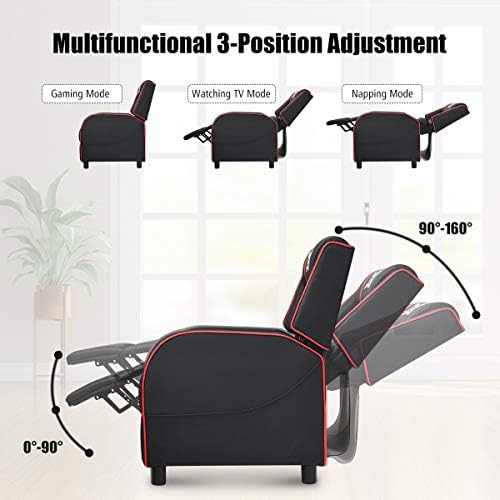 POWERSTONE Gaming Recliner Chair, Reclining Gaming Chairs for Adults Ergonomic Leather Sofa with Footrest Lumbar Support Headrest and Side Pouch for Living Room Home Theater, Red - Image 6