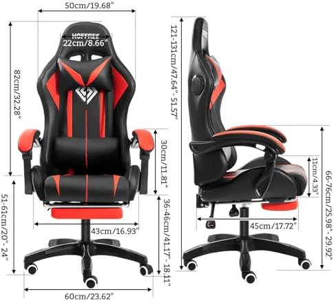HOFFREE RGB Gaming Chair with Speakers Massage LED Lights Game Chair-Red | Bluetooth Computer Gaming Chair with Footrest Video Game Chair for Adults Ergonomic High Back Gamer Chair with Lumbar Support - Image 2