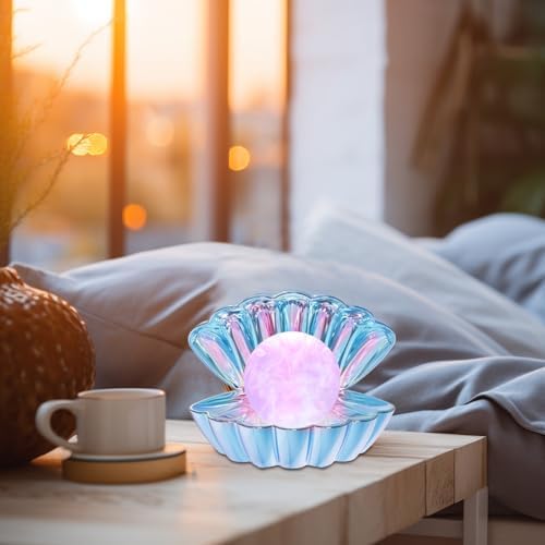 LKUA Shell Pearl Beach Themed Night Light, RGB 8 Colors Changing Mood Shell Pearl Lamps, Bedside LED Clamshell Portable Night Lights for Bar (Electroplating Blue) - Image 5