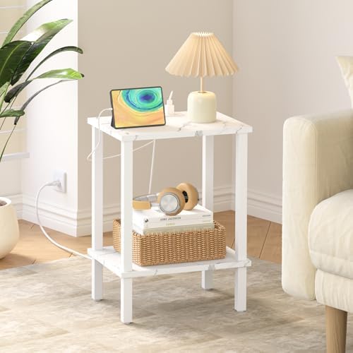 TUTOTAK End Table with Charging Station, Side Table, Nightstand - Image 2
