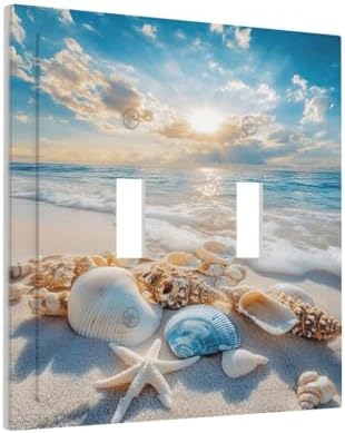 Decorative Light Switch Cover Plate Beach Starfish Seashell 2 Gang Switch Plate Covers Double Toggle Wall Plate Summer Sea Ocean Dual Device Electrical Switchplate Dimmer Faceplate Decor - Image 2