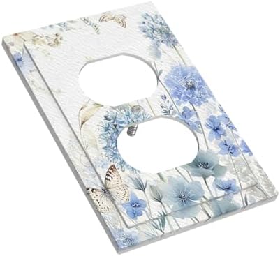 Outlet Covers Blue Floral Hydrangea Watercolor Wildflower Decorative 1 Gang Duplex Light Switch Cover Plate Single Electrical Receptacle Wall Plate Plug Switchplate Faceplate for Bedroom Decor - Image 3