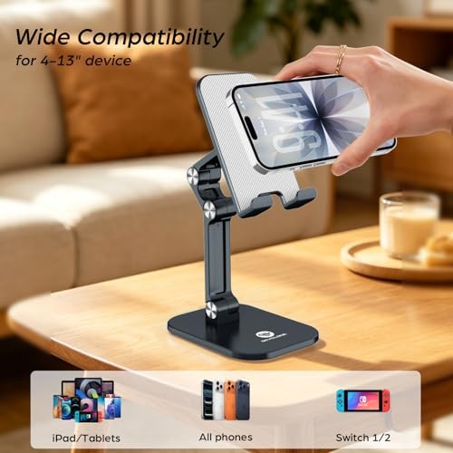 OCYCLONE Phone Stand, Foldable Cell Phone Stand Holder for Desk Office Accessories Adjustable Height and Angle iPhone Stand - Black - Image 3