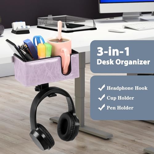 Under Desk Cup Holder Clamp on Cup Holder PU Leather Clip on Desk Organizer - Image 2