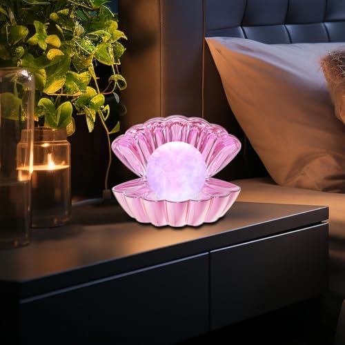 LKUA Shell Pearl Beach Themed Night Light, RGB 8 Colors Changing Mood Shell Pearl Lamps, Bedside LED Clamshell Portable Night Lights for Bar (Electroplating Powder) - Image 4