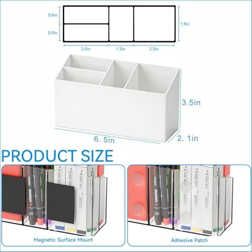 Yieach 2 Pack Magnetic Marker Holder for Whiteboard with Magnet and Adhesive - Non Slip Acrylic Magnetic Pen Cup and Dry Erase Marker Holder for Expo,Refrigerator,Locker and Classroom Organizer,White - Image 2