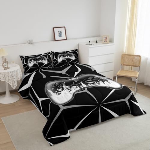 Feelyou Kids Gaming Comforter Set,Gamer Bedding Set Full Size for Boys Bedroom Room Decor,Video Game Contoller Comforter,Grey Geometric Game Bed Set All Season for Game Lovers - Image 2