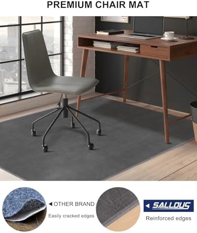 SALLOUS Chair Mat for Hard Floors, 63"x51" Washable Chair Mat Under Desk, Smooth Rolling Desk Chair Mat, Anti Slip Hard Floor Protector, Noise Reducing Desk Rug for Home Office Chair (Black) - Image 6