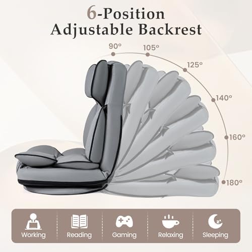 GIANTEX 360° Swivel Floor Gaming Chair, Folding Lazy Lounger Couch (Grey) - Image 5