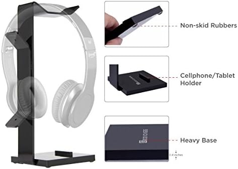Headphone Stand Gaming Headset Holder For Desk Cable Organizer & Cellphone Stand for All Headphones Size headphone Holder Set Gaming PC Accessories Gaming Station – Black - Image 4