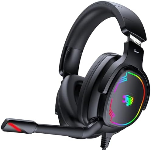 Jimonyer Gaming Headset with Microphone, 7.1 Surround Sound and Noise Canceling Over Ear Headphones for PC/PS4/PS5/Xbox Series/Switch, RGB Light and Soft Imitation Protein Earmuffs(Black) by Jimonyer