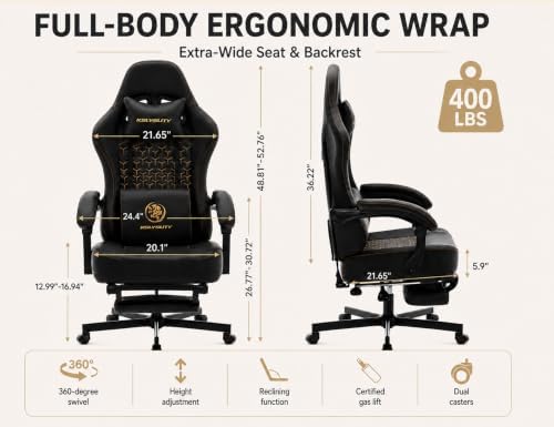Office Desk Computer Gaming Chair for Adults, Ergonomic High Back Gamer Chair with Massage and Pocket Spring Cushion, Swivel Comfy Video Game Chairs with Footrest and Lumbar Support (Pro Black) - Image 2