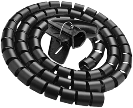 Spiral Cable Wrap with Clip,25mm Diameter Desk Cable Organizer Spiral for Wire Management,1.5 Meters Flexible Wire Organizer with Wire Grip- Keep Office Cords Neat, Tangle-Free and Protected,Black by Fogun