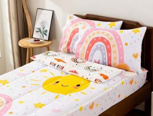 A Nice Night Zipper Bedding Cartoon Rainbow Bedding Set with Smile Sun Printed Zippered Kids Comforter Set,Twin,White - Image 2
