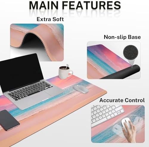 Arttown Keyboard Mouse Pad Set, 4 in 1 Desk Mat Set Beach Ocean Turquoise - Image 3