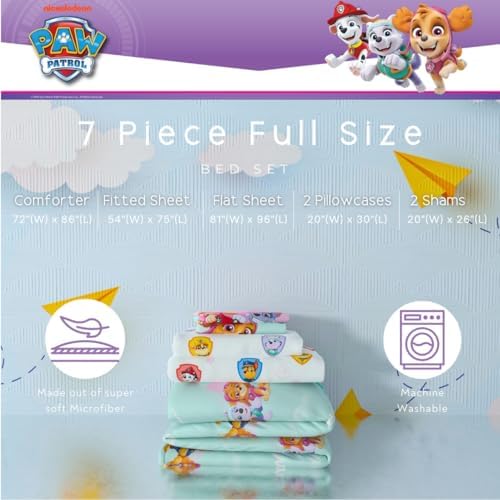 Paw Patrol Girl Skye Kids Bedding Super Soft & Cozy Reverisble Microfiber Comforter and Sheet Set with Sham, 7 Piece Full Size, (Officially Licensed Product) By Franco - Image 3
