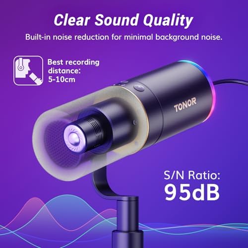 TONOR Dynamic Podcast Microphone, XLR/USB Mic for Recording, Streaming, XLR Cardioid Studio Mic with Quick Mute, Volume Control, 200 cm/78inch Cable, with RGB and Low Profile Boom Arm, Black, TD520S+ - Image 4