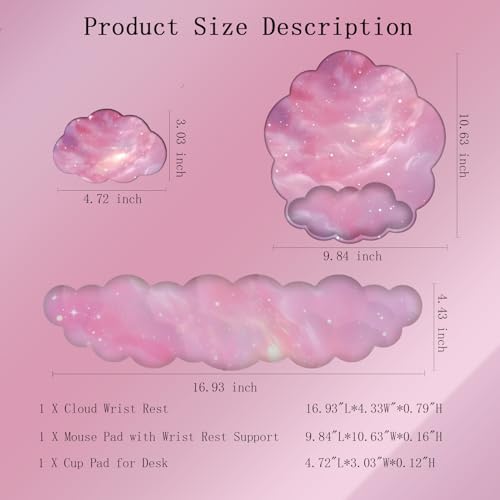 Cloud Keyboard Wrist Rest Galaxy Mouse Pad with Wrist Rest Ergonomic Space Wrist Pad Memory Foam Non-Slip Wrist Support for Computer Laptop Gaming Home Office Relief Typing Pain Pink Stars - Image 3
