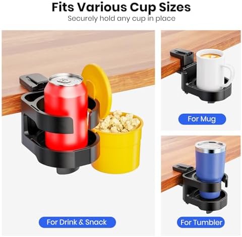 7-in-1 Desk Cup Holder - EURPMASK Organizer with Headphone, Controller Holder, Snack Bucket, and Phone Holder, Clamp-On Desk Accessory with Sturdy Large Storage, Easy to Install, Black - Image 2
