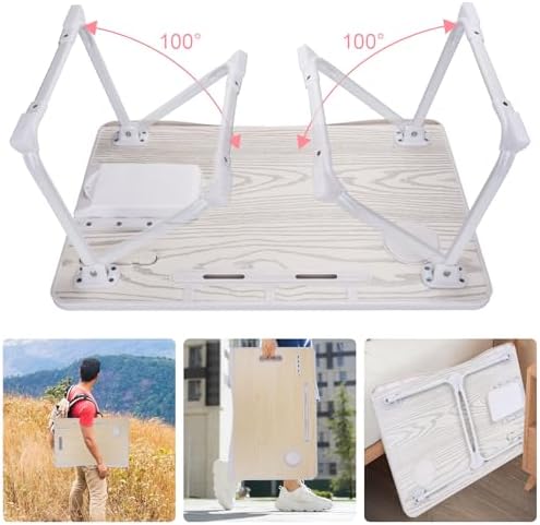 Laptop Bed Table, Laptop Desk for Bed, Foldable Laptop Bed Desk with USB Charge Port, Handle, Desktop Card Slot, Cup Slot, Side Drawer, Laptop Table Portable Notebook Stand for Eating Reading Working - Image 5