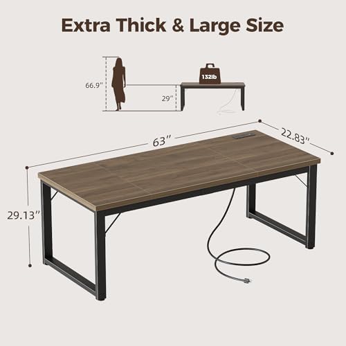 Mericonia 63 Inch Computer Desk, 1.2" Thick Heavy Duty Office Table - Image 2