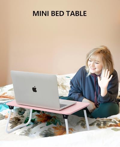 Portable Lap Desk Bed Desk Lap Table Bed Table, Laptop Stand Breakfast Serving Tray, Foldable & Lightweight Mini Table, Lap Tablet Desk for Sofa Couch Floor - - Pink - Image 3