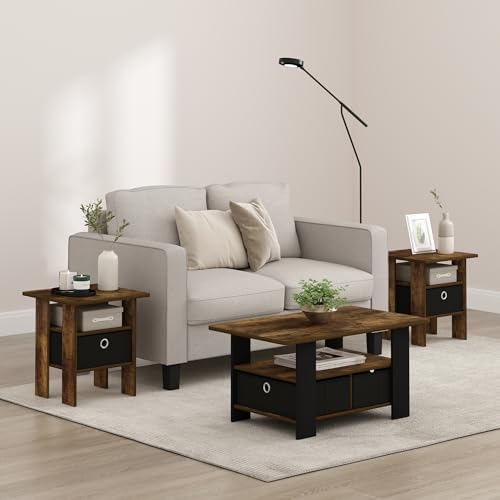 Furinno Andrey Set of 2 Square Side Table, End Table, Amber Pine - Image 2