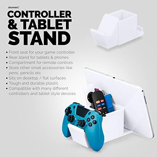 Desk Organizer with Game Controller Holder, Tablet Stand for iPads/iPhones, TV Remote & Pen Storage, Reduce Desktop Clutter, Have All Your Side Table Items in One Space (White) - Image 3