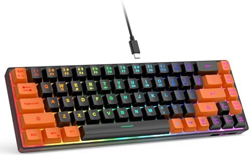 GEODMAER 65% Gaming Keyboard, LED Backlit Mini Wired Keyboard, Ultra-Compact Anti-Ghosting No-Conflict 68 Keys Membrane Gaming Wired Keyboard for PC Laptop Windows Gamer(Black-Orange) by GEODMAER