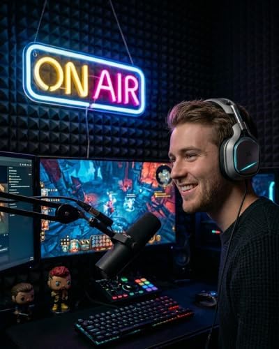On Air LED Sign for Recording Studio, Light Up On Air Neon Signs for Streaming, Podcast, Gaming Room Decor, Bright Red/White Light for Streamers, USB Powered - Image 2