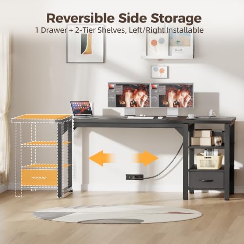 Mericonia 63" Reversible Computer Desk with Drawer, 1.2" Thick Office Desk - Image 5