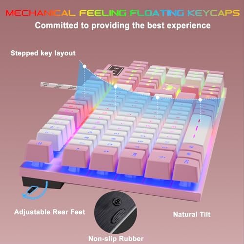BlueFinger RGB Gaming Keyboard and Backlit Mouse and Headset Combo, USB Wired Backlit Keyboard, LED Gaming Mouse Set, Headset with Microphone for Laptop PC Computer Game and Work (Pink & White) - Image 3