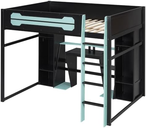 Merax Full Size Gaming Loft Bed with Desk and Built-in Wardrobe & Cabinets - Image 6