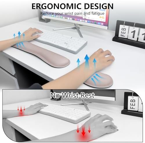 Wrist Rest for Computer Keyboard and Mouse, Ergonomic Design Wrist Support Pad for Keyboard, Soft Memory Foam Desk Pads Support Hand and Arm Easy Typing Pain Relief, 2 Piece Pad, Cream Pink - Image 3