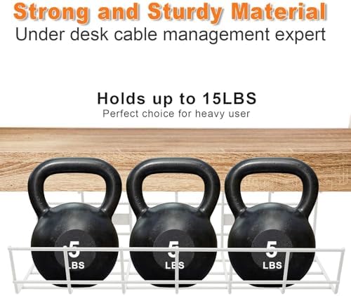 Under Desk Cable Management- 1 Pack Cord Organizer. Metal Wire Cable Management Tray for Office, Studio and Home. Super Sturdy Under Table Cable Management - White Cable Organizer - Image 3