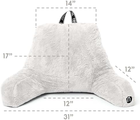 Nestl Fur Reading Pillow with Laptop Lap Desk, Stylish Back Pillow for Sitting Up, Lap Desk with Reading Pillows for Sitting in Bed Adult & Kids, Faux Fur Chair Pillow with Arms - White - Image 3