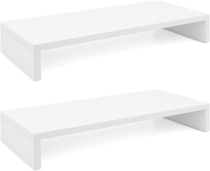 TEAMIX 2 Pack White Monitor Stand Riser 20 inch, Wooden Desktop Stand Shelf | For 2 Monitors, Laptop, Printer, TV, PC Tower, Full Keyboard Storage Underneath, Desk Organizer for Home Office Gaming Vanity by TEAMIX