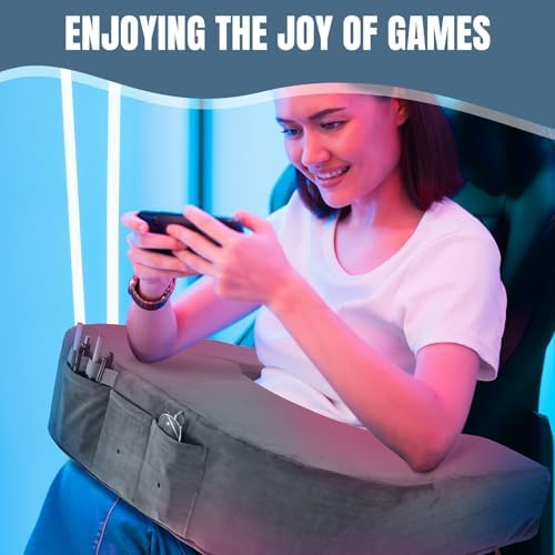 HOMBYS Extra Large Arm Rest Pillow for Adult Gaming,Lap Desk Pillow,Crochet Pillow for Lap Support,Foam Bed Rest Pillow for Reading (Dark Grey) - Image 3