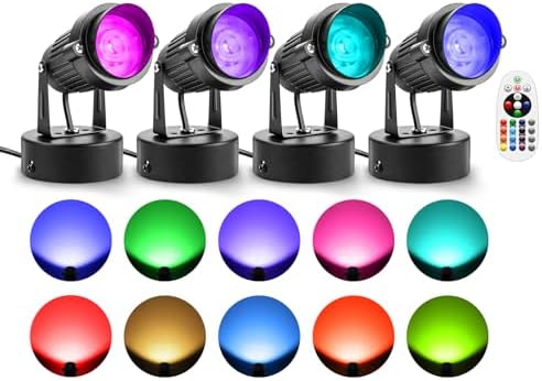 ZUCKEO LED Spot Lights Indoor RGB Up Lights with Remote, 120V 10W Uplighting Indoor Spotlight Plug in, 4.92FT Code Accent Flood Light Color Changing Landscape Lighting for Christmas Halloween(4Pack) by ZUCKEO