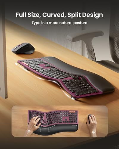 ProtoArc EKM01 Plus Wireless Ergonomic Keyboard Mouse Combo - Wine Red - Image 2