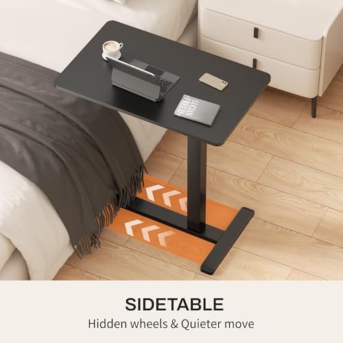 Overbed Bedside Table with Hidden Casters,Adjustable Hospital & Home Use Bed Table, Rolling Laptop Table, Mobile Standing Desk,Black - Image 4