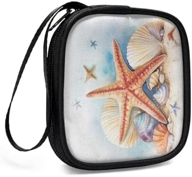 Starfish Square Earbud Case Portable Carrying Case Storage Bag Cell Phone Accessories Organizer with Handle for Earphone, Earbud, Earpieces - Image 3